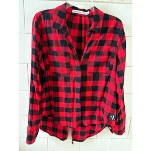 Calvin Klein Jeans Buffalo Check Red Black Flannel Womens size S